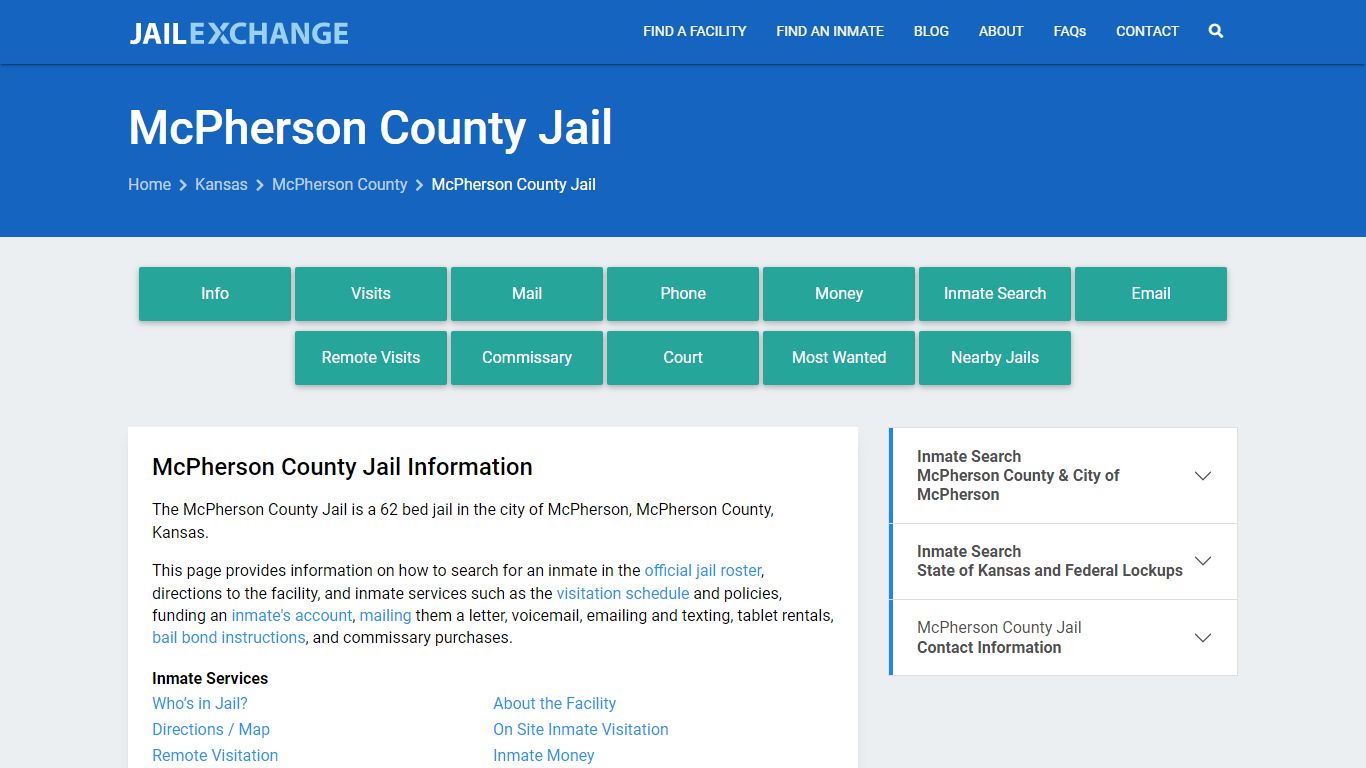 McPherson County Jail, KS Inmate Search, Information